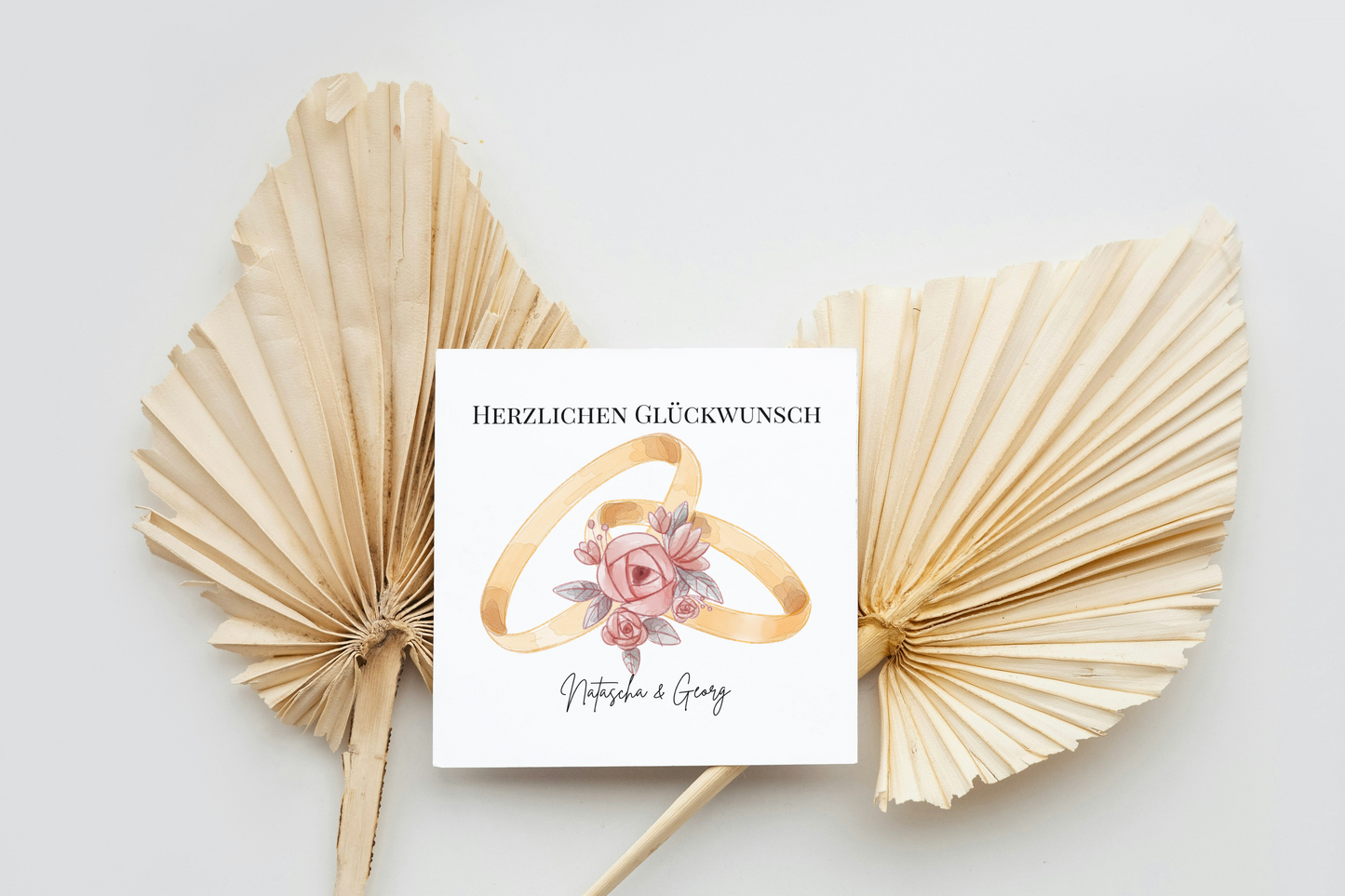 Goldringe & Blumemn - Hochzeitskarte mit Namen