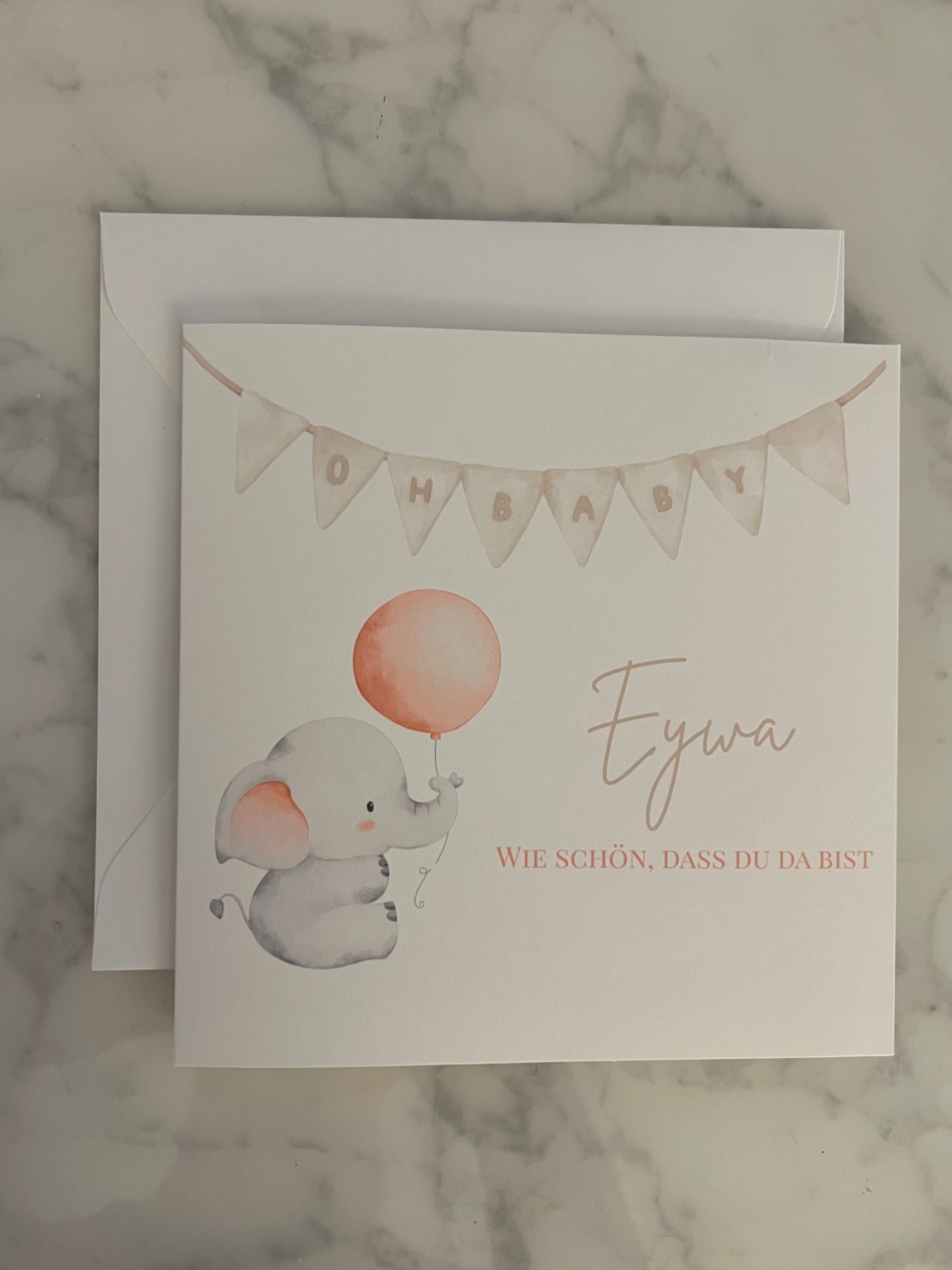 Personalisierte Babykarte mit Elefant