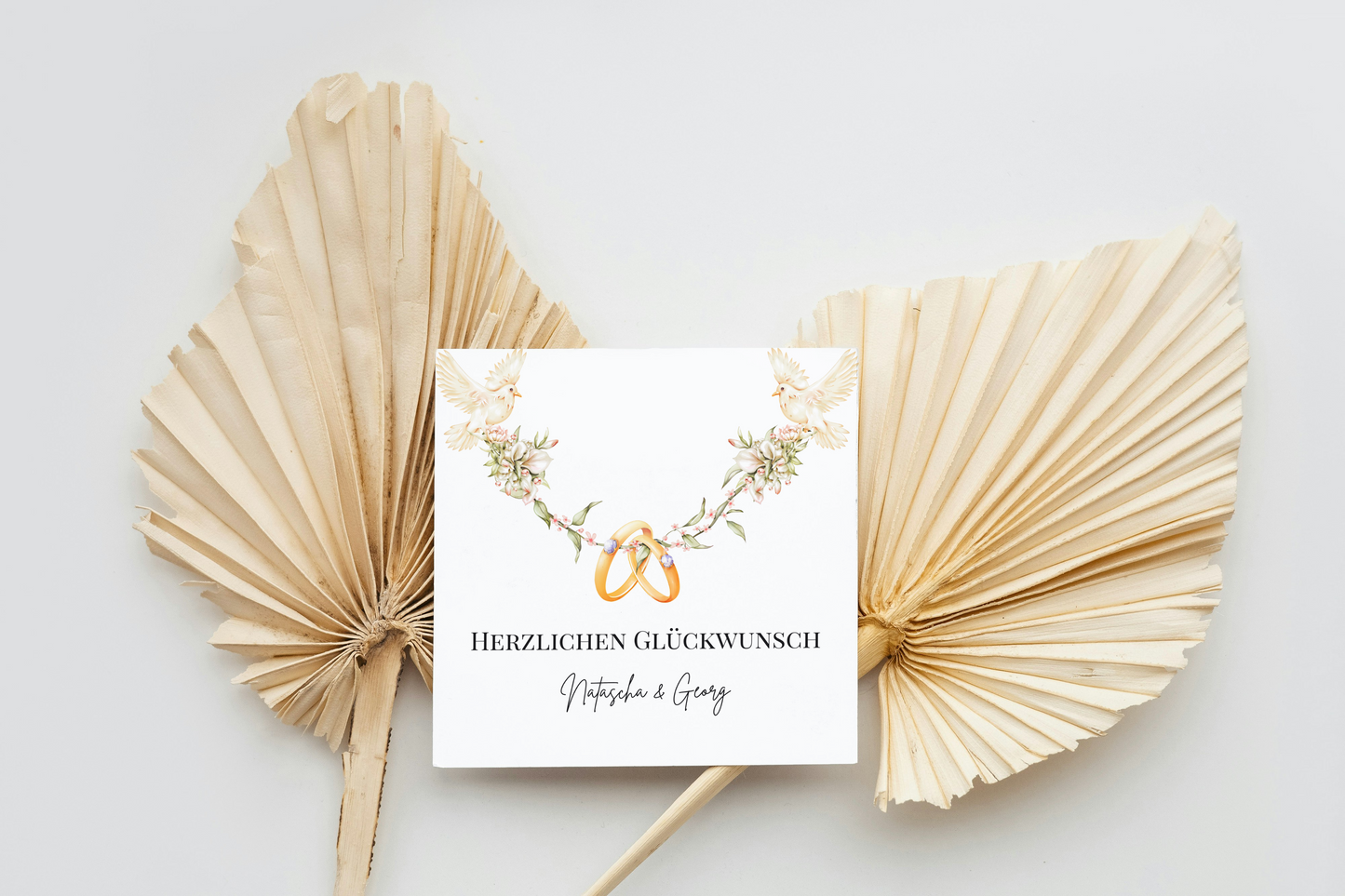 Tauben & Eheringe - Hochzeitskarte mit Namen