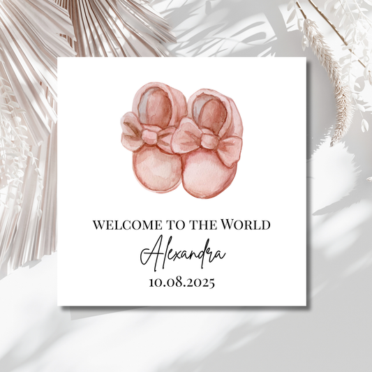 Welcome to the World Baby Shoes -  Personalisierte Geburtskarte