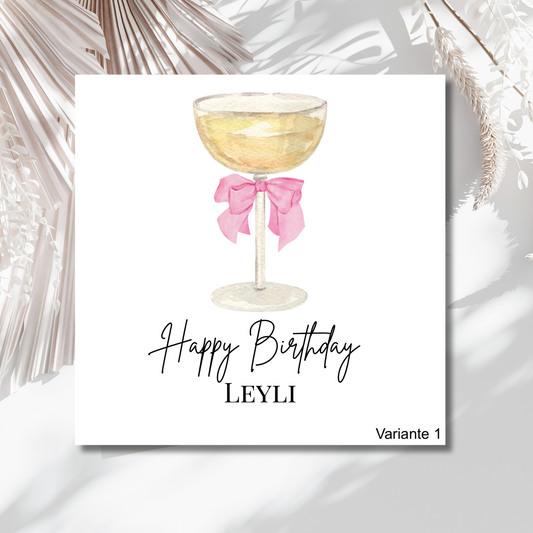 Pink Bow Cheers - Personalisierte Geburtstagskarte