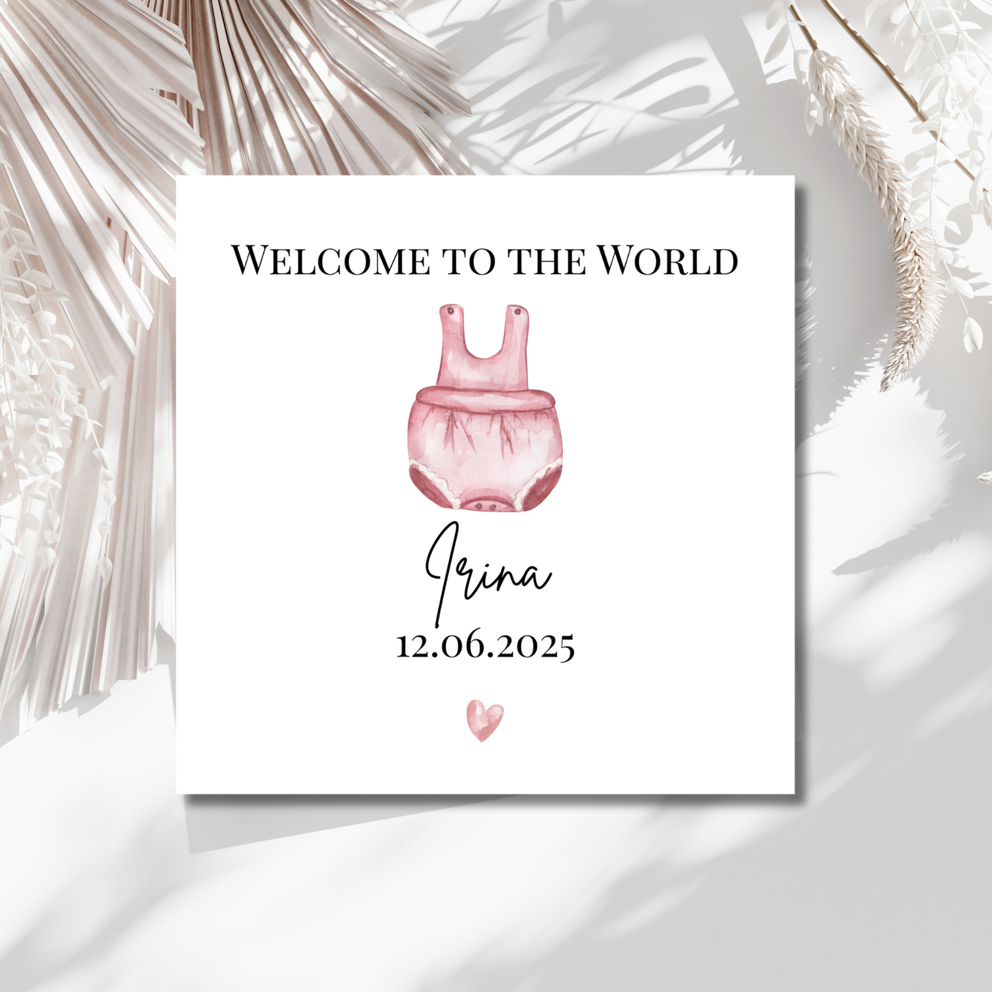 Welcome to the World - Strampler Rosa -  Personalisierte Geburtskarte