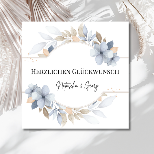 Herzlichen Glückwunsch - Blumen Design - Personalisierte Hochzeitskarte