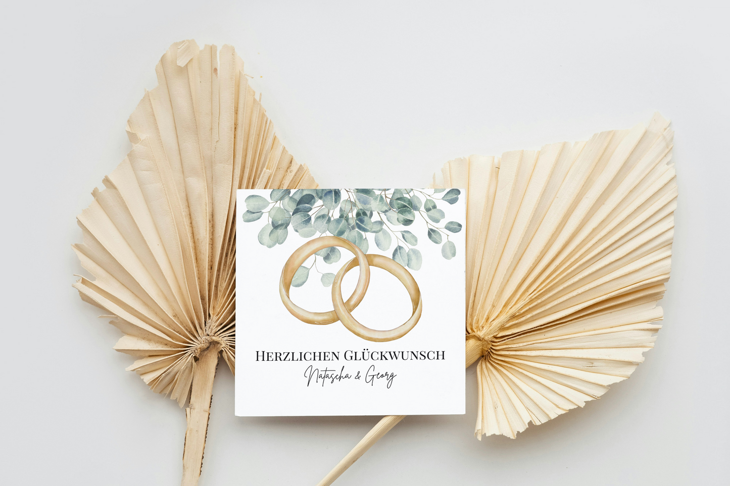 Goldringe & Greenery - Hochzeitskarte mit Namen