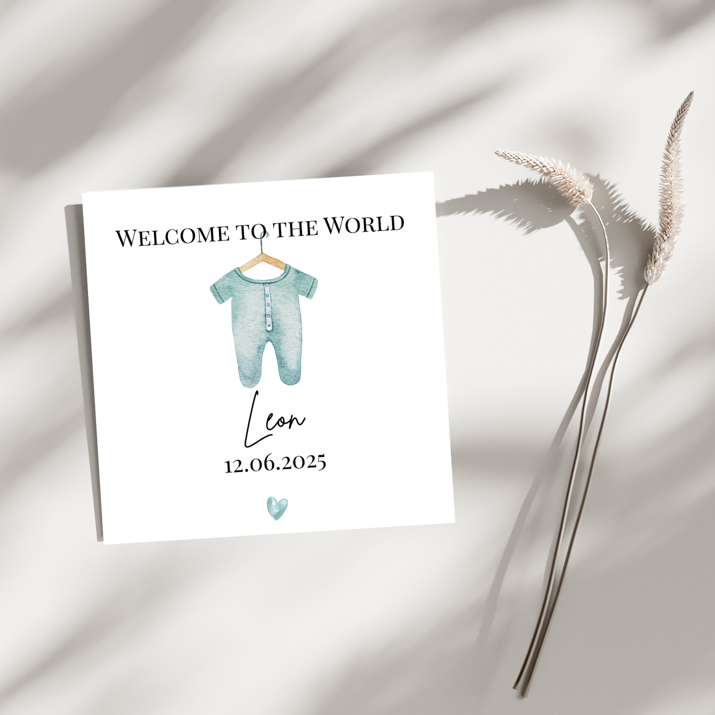 Welcome to the World - Strampler Blau -  Personalisierte Geburtskarte