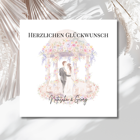 Blumenbogen - Hochzeitskarte mit Namen
