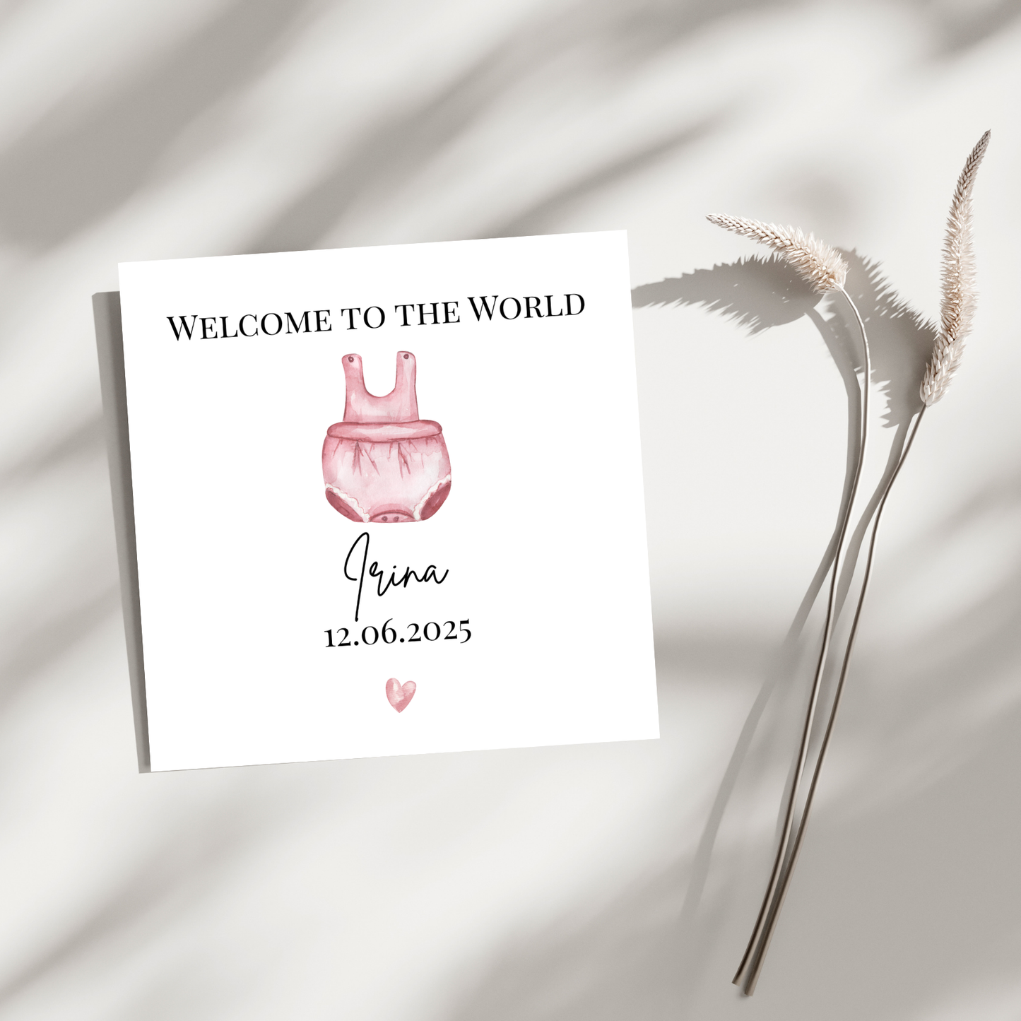 Welcome to the World - Strampler Rosa -  Personalisierte Geburtskarte