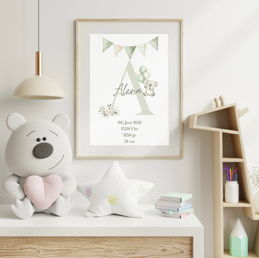 Personalisiertes Geburtsposter mit Initiale