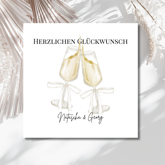 Champagner Toast - Hochzeitskarte mit Namen
