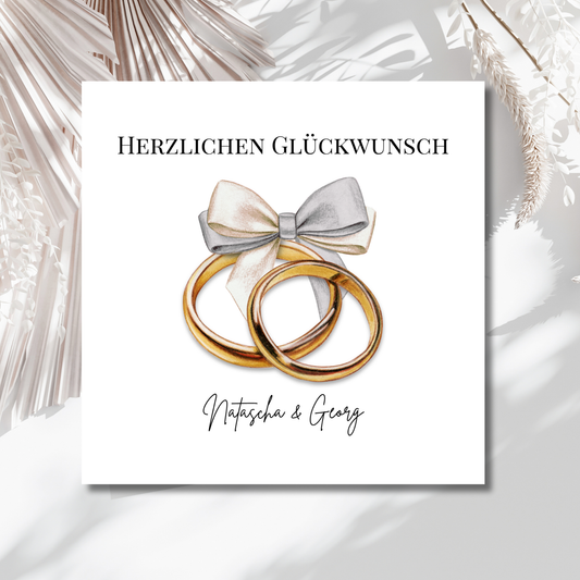 Eheringe & Schleife - Hochzeitskarte mit Namen