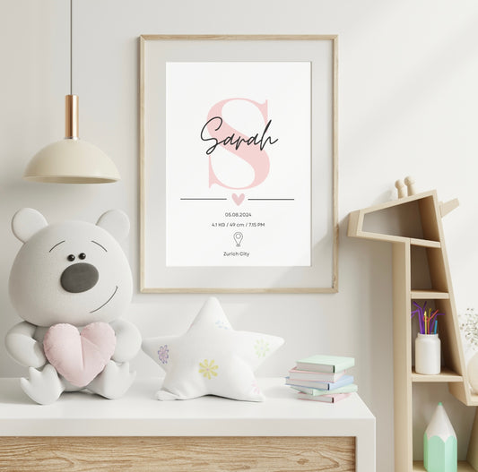 Personalisiertes Geburts-Poster mit Initiale