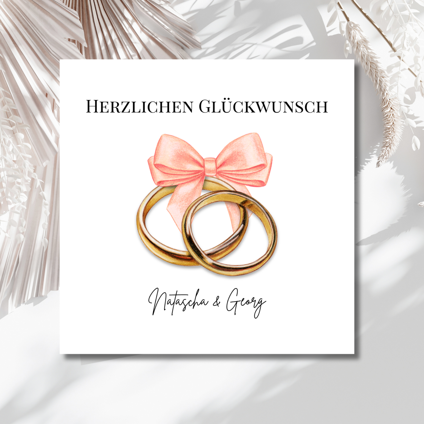 Eheringe & Schleife - Hochzeitskarte mit Namen