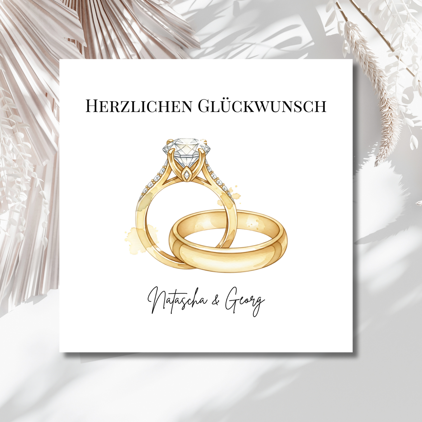 Goldene Eheringe - Hochzeitskarte mit Namen