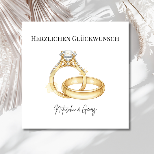 Goldene Eheringe - Hochzeitskarte mit Namen