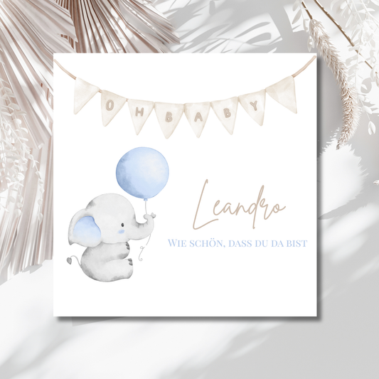Personalisierte Babykarte mit Elefant