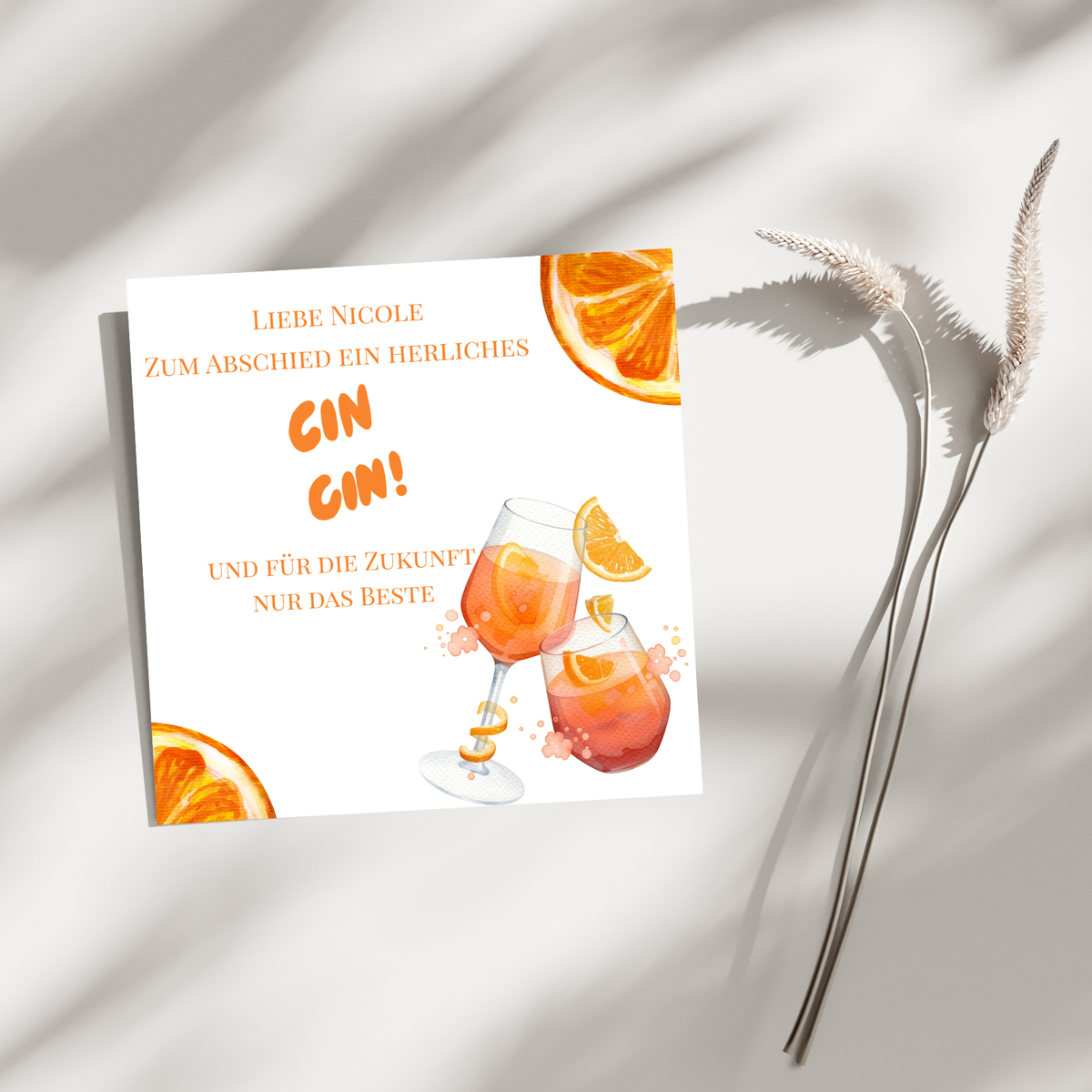 Cheers to New Beginnings - Personalisierte Abschiedskarte