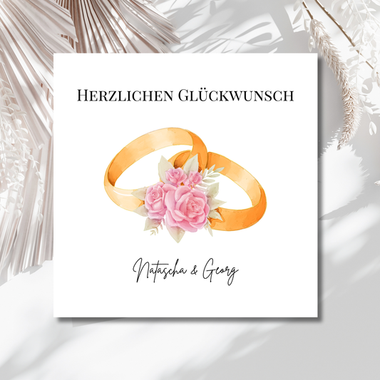 Trauringe & Rosen - Hochzeitskarte mit Namen