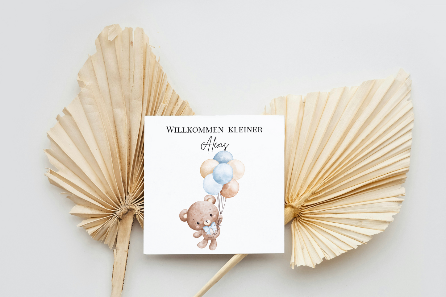 Personalisierte Geburtskarte "Teddybär mit Ballons"
