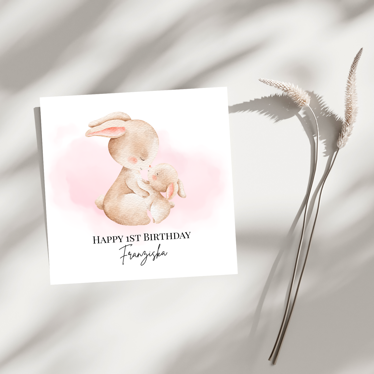 Hasen Mama & Baby - Personalisierte 1. Geburtstagskarte