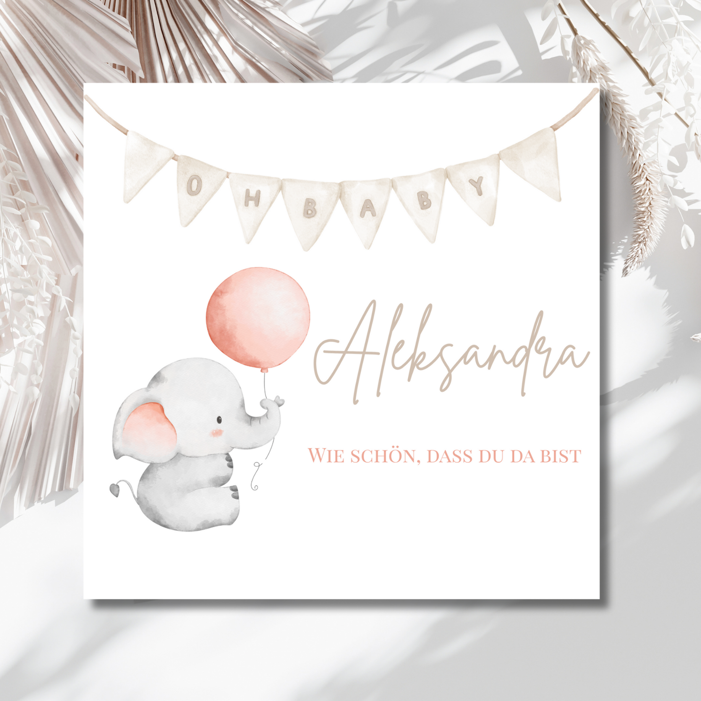 Personalisierte Babykarte mit Elefant