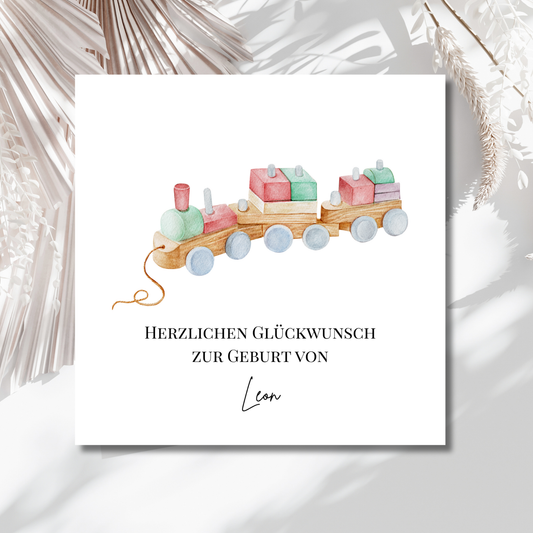 Personalisierte Geburtskarte "Zug"