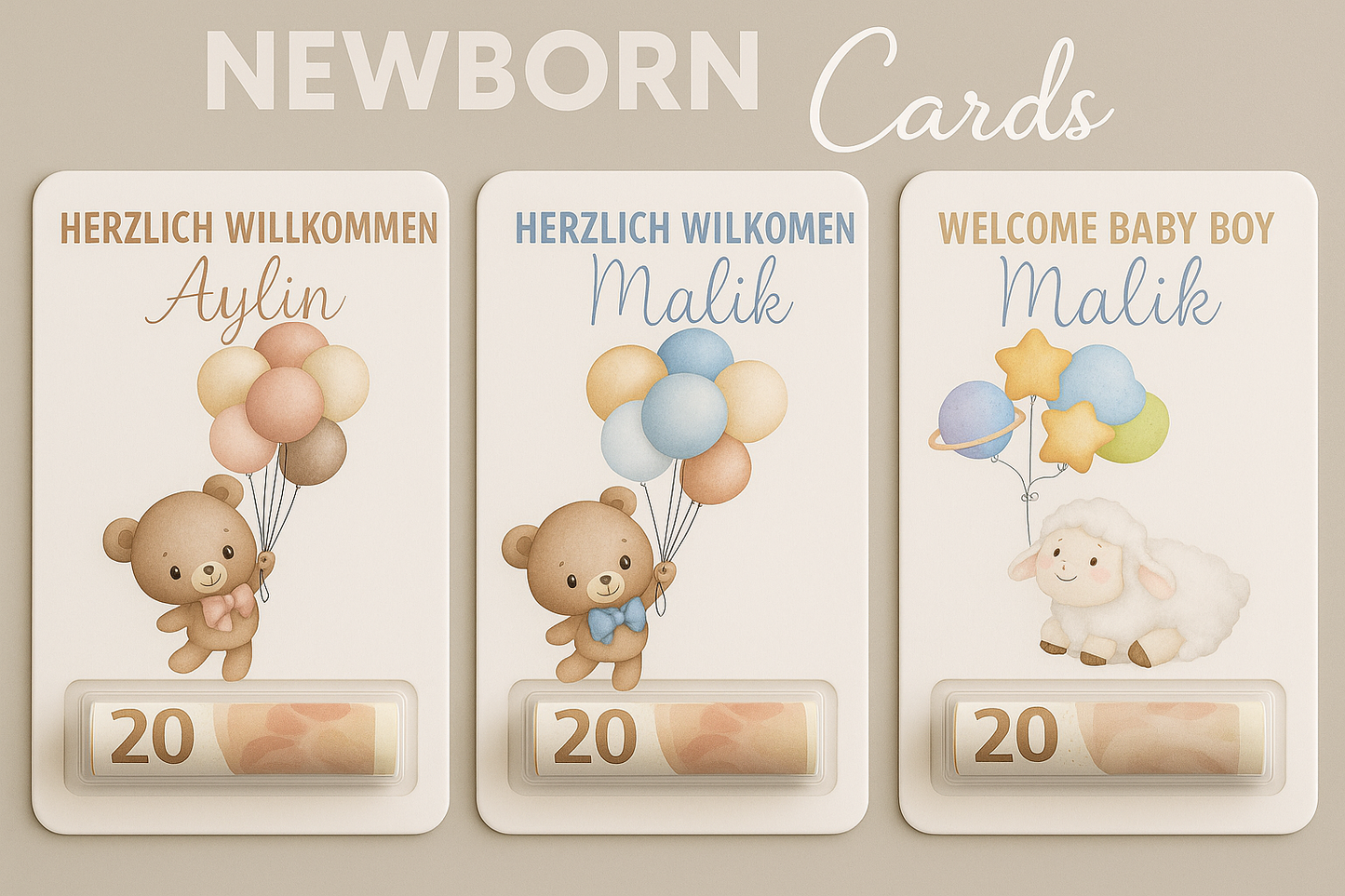 Personalisierte Newborn Geldgeschenk-Karte
