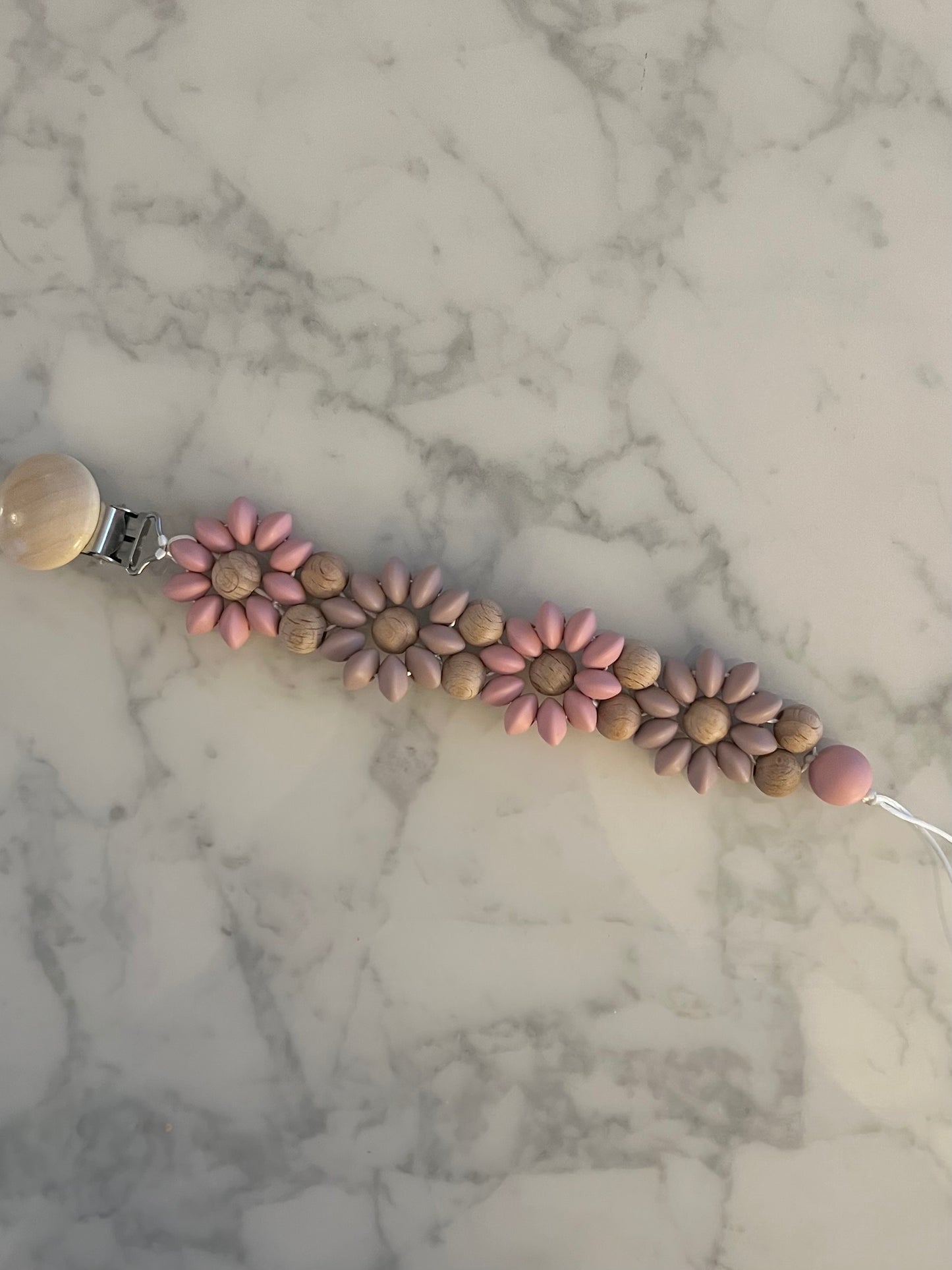 Schnullerkette Blumen aus Holz & Silikon