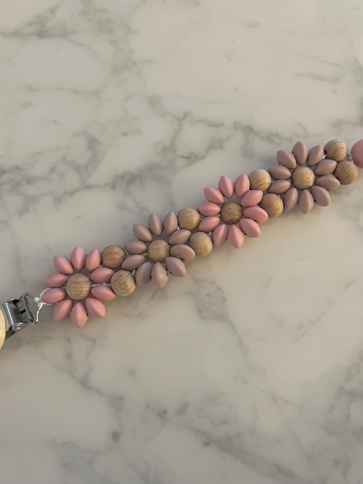 Schnullerkette Blumen aus Holz & Silikon