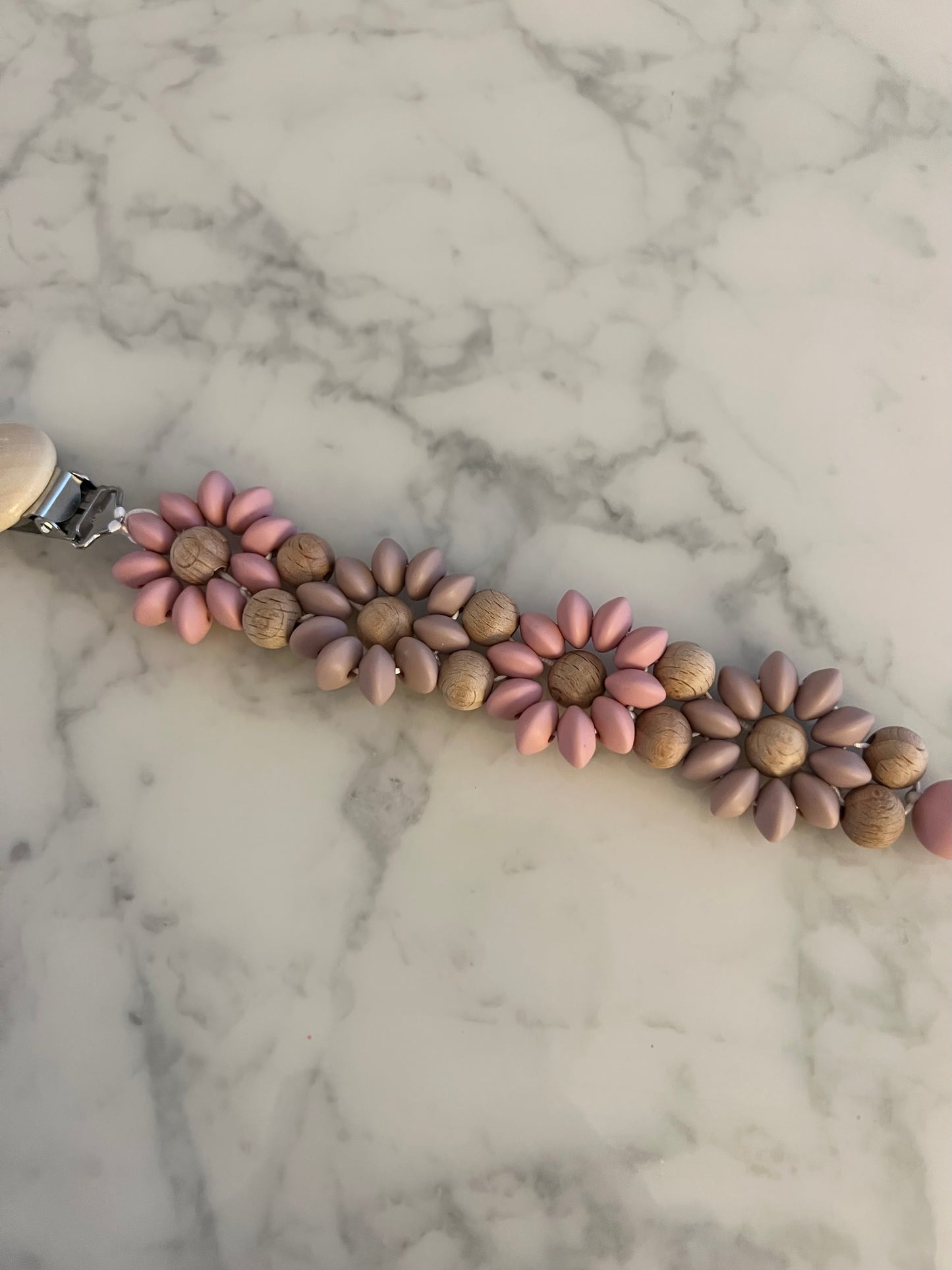 Schnullerkette Blumen aus Holz & Silikon