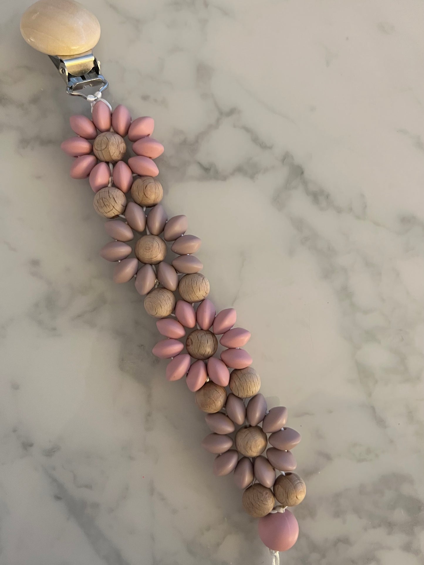 Schnullerkette Blumen aus Holz & Silikon