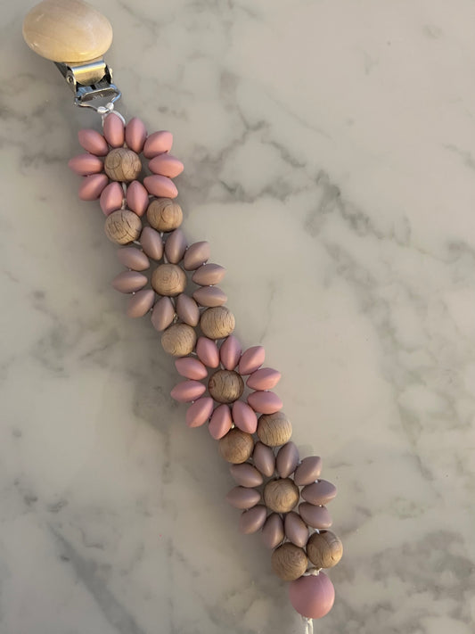 Schnullerkette Blumen aus Holz & Silikon