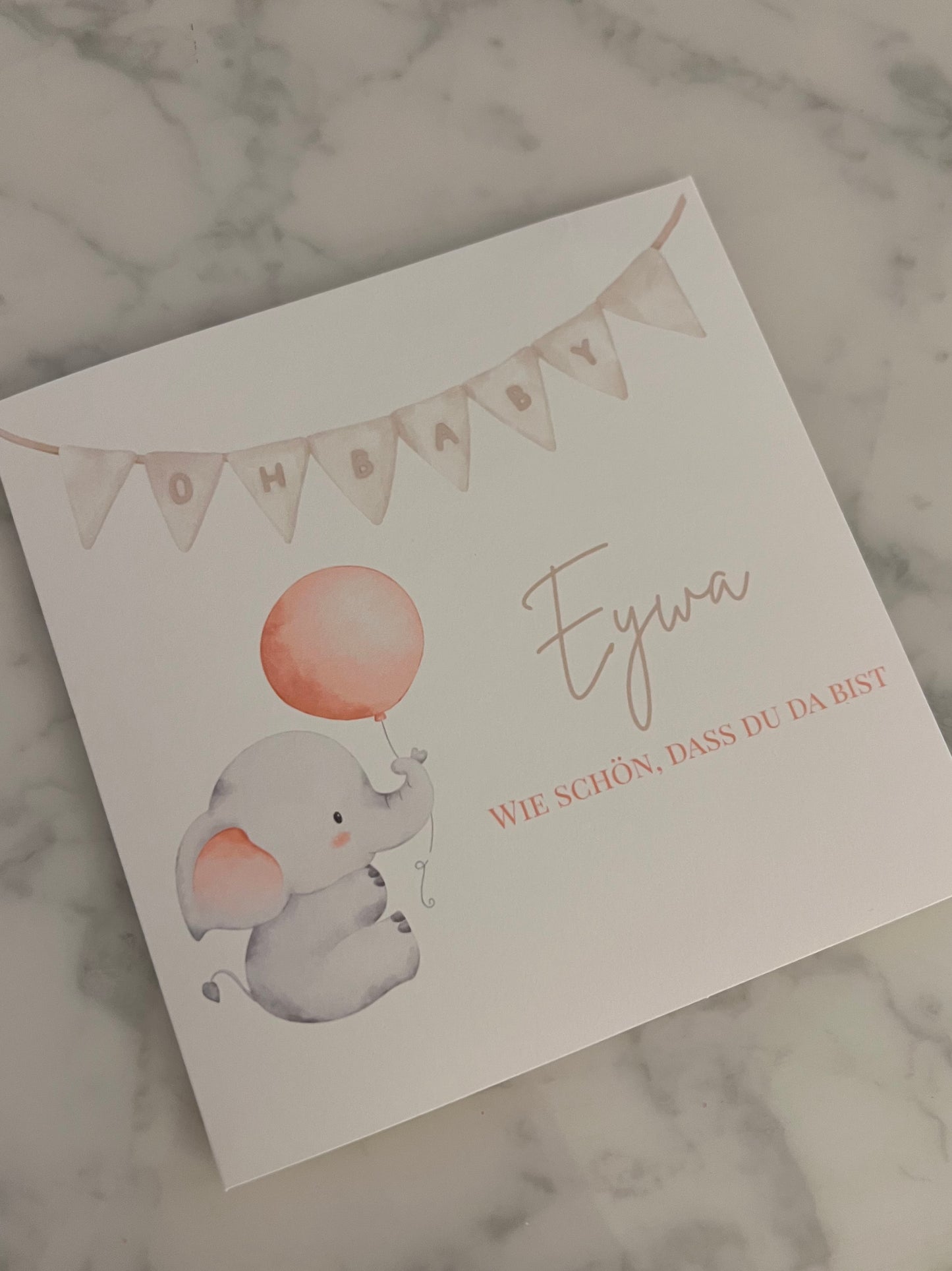 Personalisierte Babykarte mit Elefant