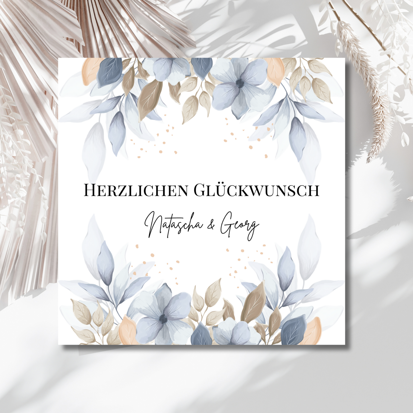 Dusty Blue Florals - Hochzeitskarte mit Namen