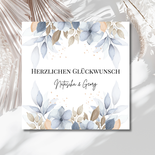 Dusty Blue Florals - Hochzeitskarte mit Namen