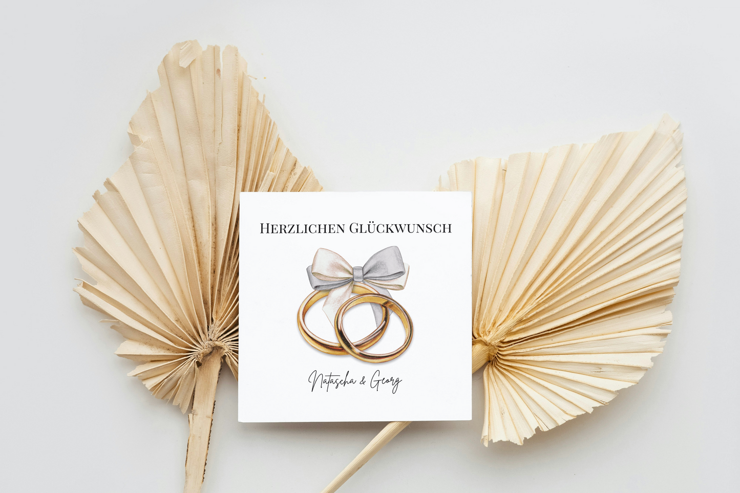 Eheringe & Schleife - Hochzeitskarte mit Namen